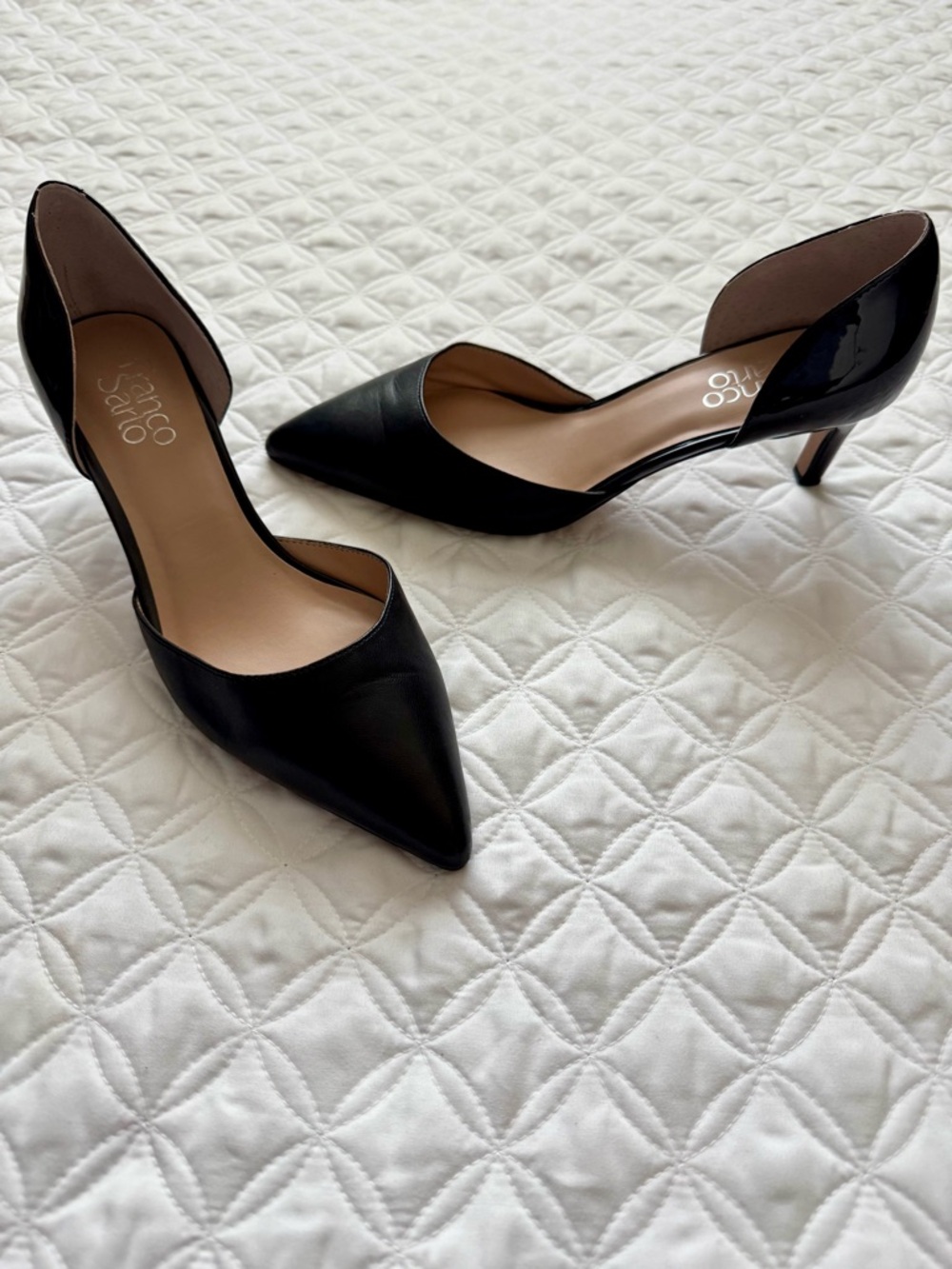 Franco Sarto Black Demille Pumps Kitten Heels Pointed Toe Slip On Leather Size 8